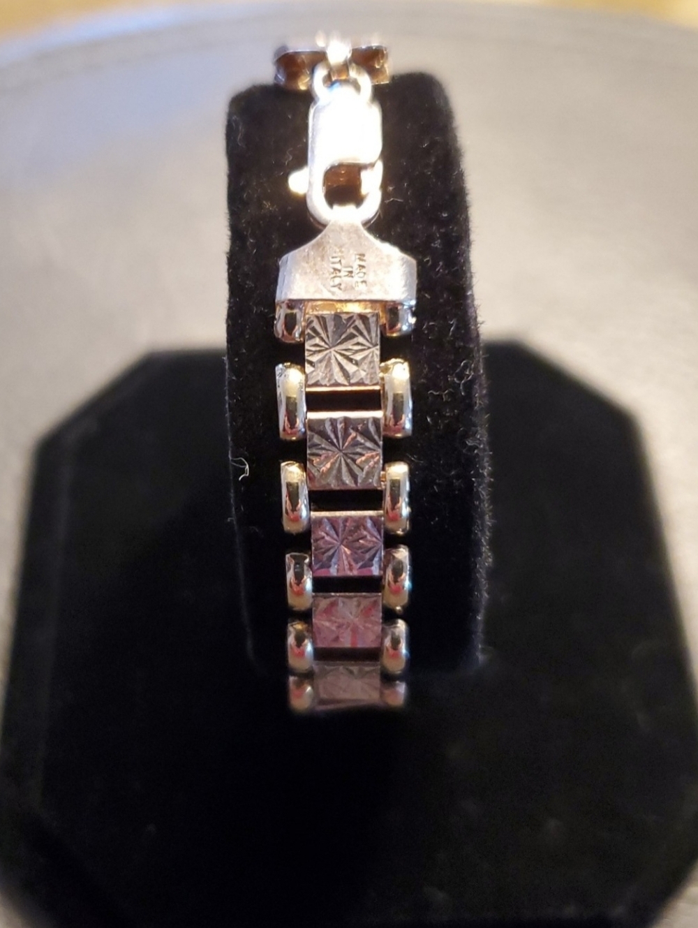 Milor Sterling Silver Diamond Cut Link Bracelet - 925 Silver Stamped